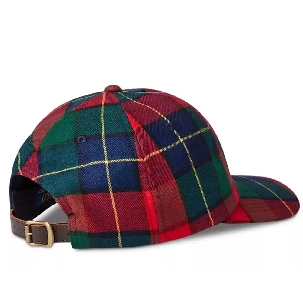 NWT Polo Ralph Lauren Multicolor Plaid TRIPLE PONY Cotton Baseball Ball Cap Hat